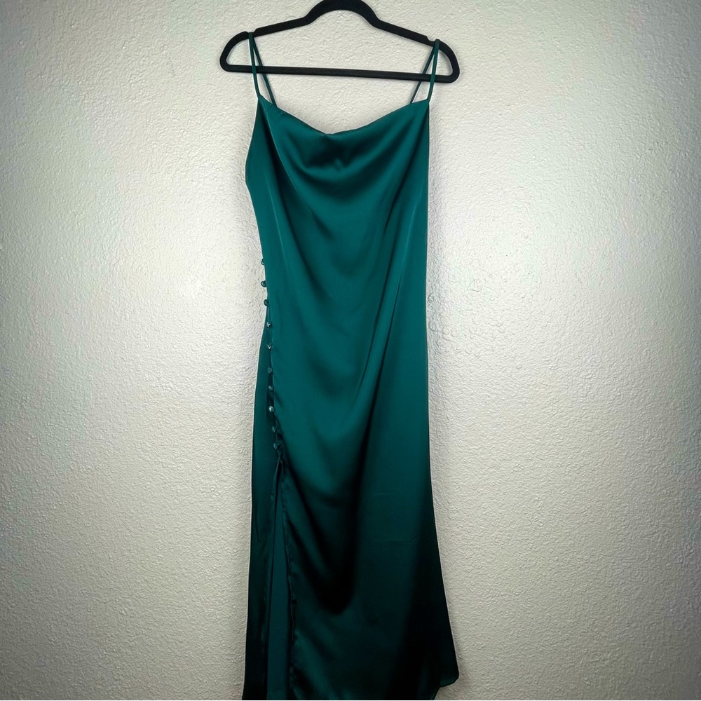 SHEIN SXY Green Midi Draped Backless Split Thigh Cami Dress - Picture 2 of 9